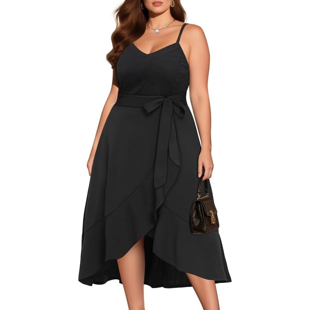 Plus Size Cocktail Dress Women V-Neck High Low Formal Elegant 16 Plus